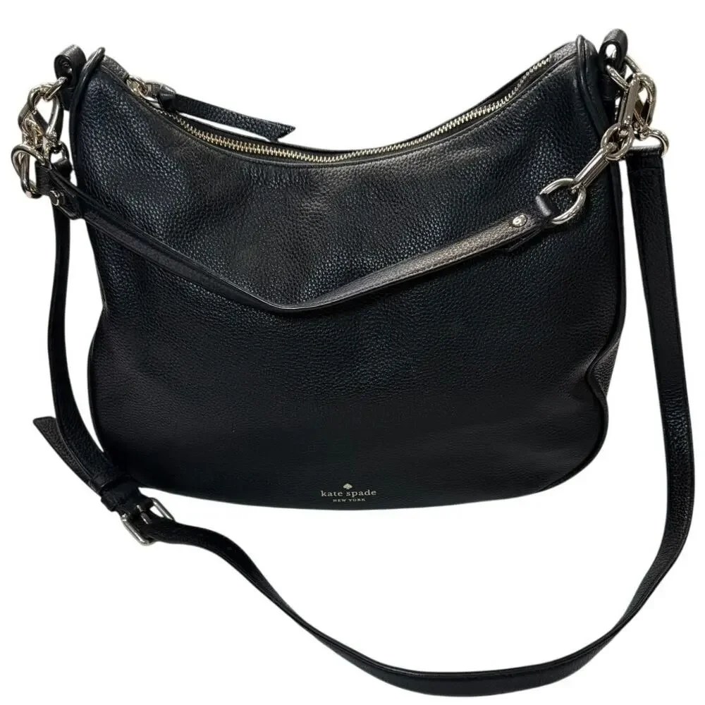 Kate Spade Black Pebbled Leather Crossbody Shoulder Bag Slouchy Everyday - Picture 1 of 16
